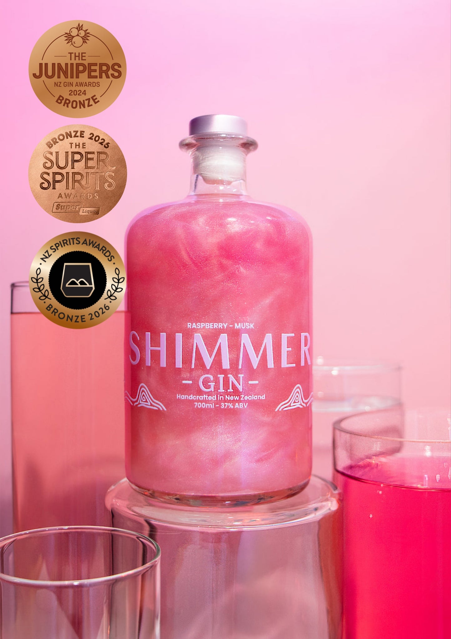 Pink Shimmer Gin - Raspberry & Musk 37% ABV - 700ml