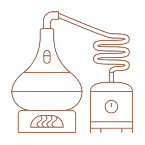 Line drawing of a distillation apparatus on a white background