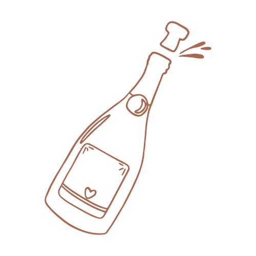 Illustration of a champagne bottle with a heart on a white background