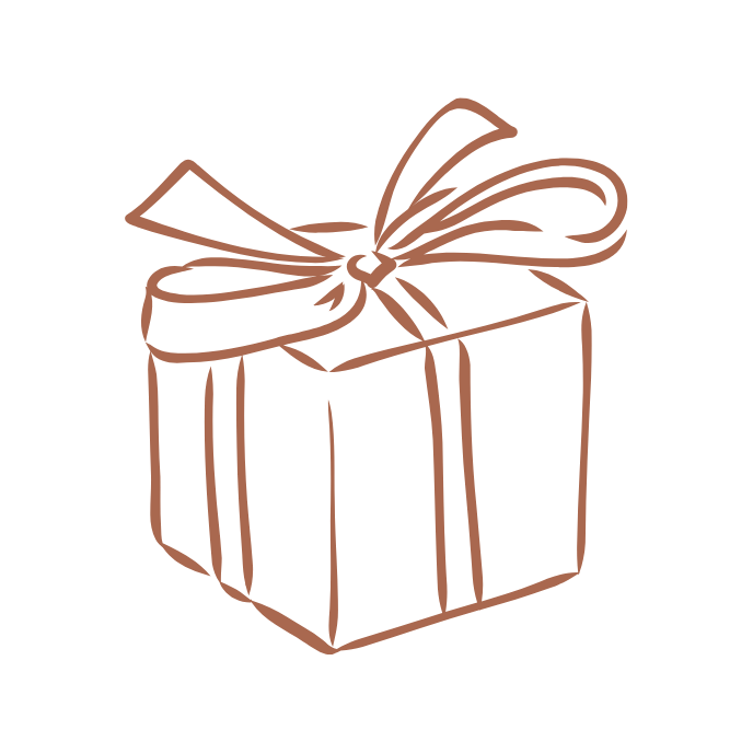 Outline of a gift box with a bow on a white background