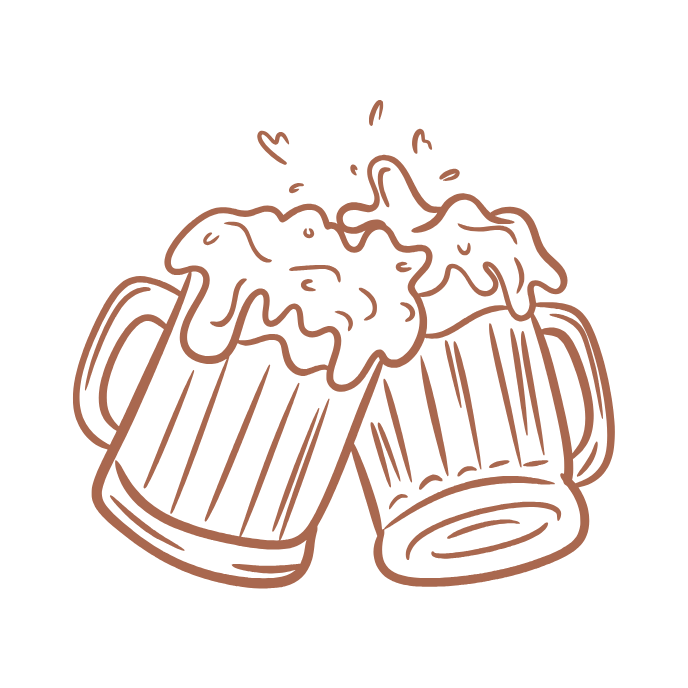 Illustration of two beer mugs clinking together with foam on a white background
